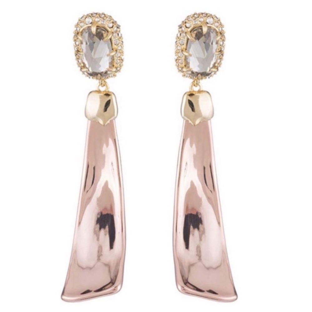 ALEXIS BITTAR • NEW Rose Gold Lacey Halo Stone Scooped Crystal Drop Earrings
